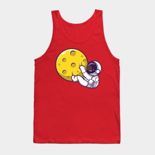 Astronaut Hanging On Moon Cartoon Tank Top